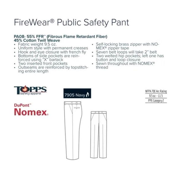 Topps Safety Firewear Pants PA08-7905 - Picture 5 of 5